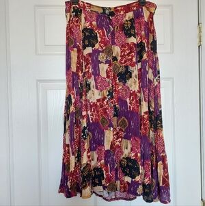 Vtg Carole Little Floral Monet Abstract Art Pleated Pull on Maxi Skirt Boho 14
